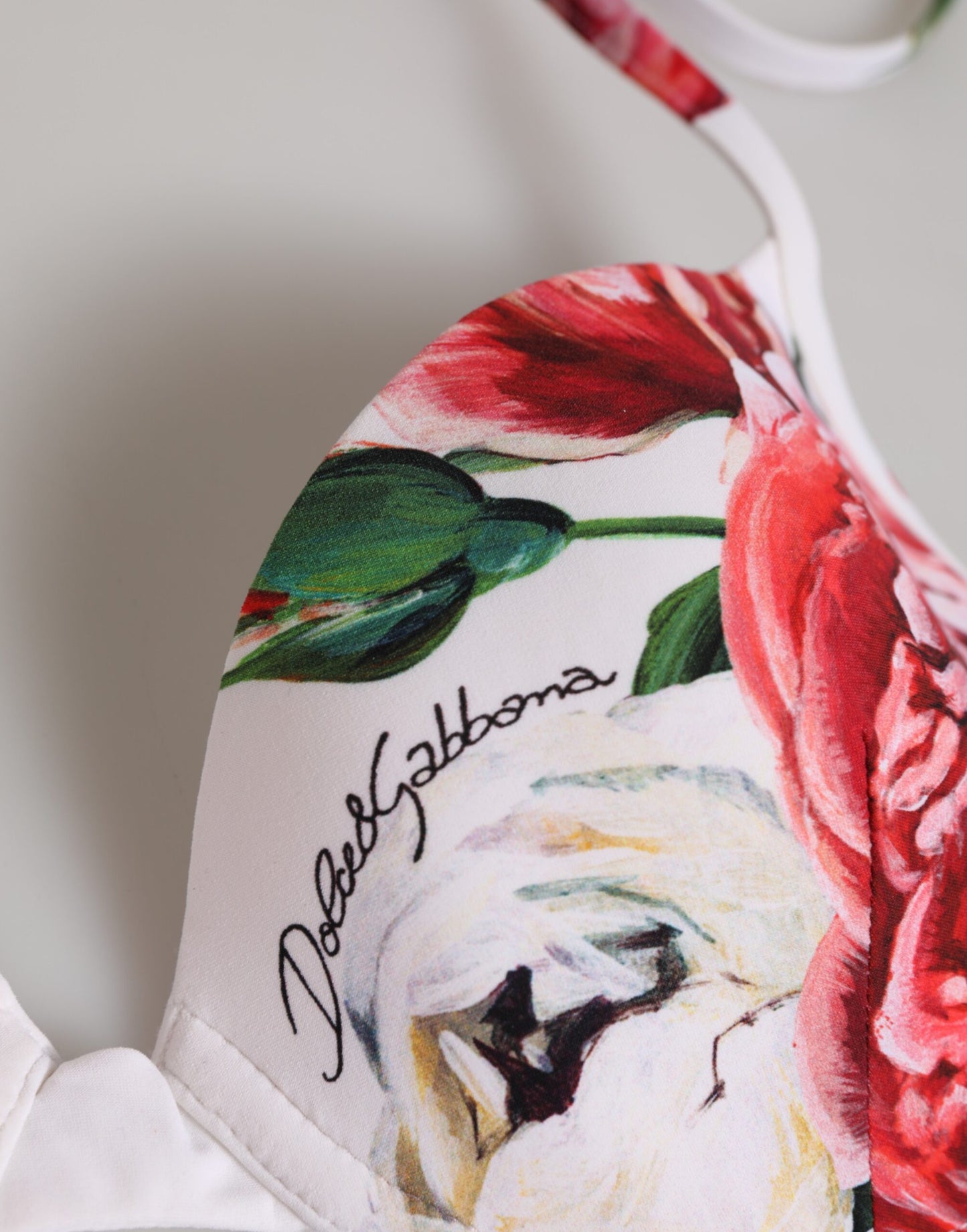 Dolce & Gabbana Weißes Bikini-Oberteil mit Blumendruck Bademode