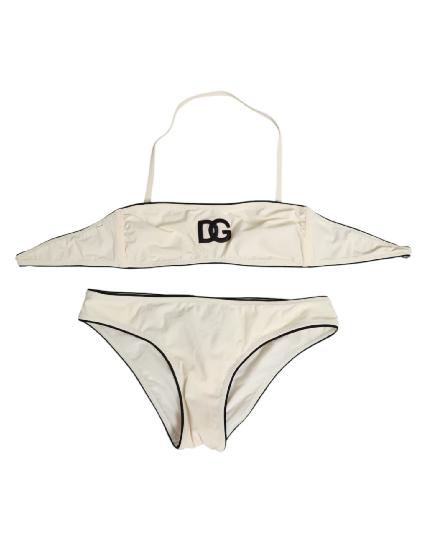 Dolce & Gabbana Beige Logo-Badeanzug 2 Stück Oberteil Unterteil Bademode