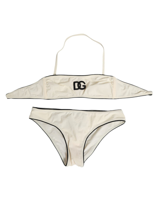 Dolce & Gabbana Beige Logo-Badeanzug 2 Stück Oberteil Unterteil Bademode