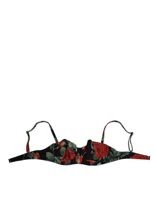 Dolce & Gabbana Schwarzer geblümter Nylon gepolsterter Balconnet BH Unterwäsche