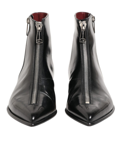 Dolce & Gabbana Schwarzes Kalbsleder Herren SHORT Stiefel Schuhe