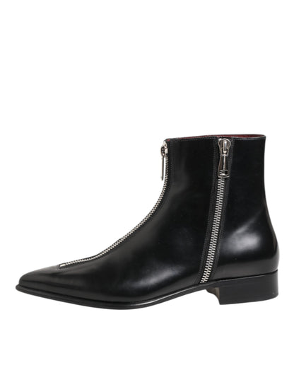 Dolce & Gabbana Schwarzes Kalbsleder Herren SHORT Stiefel Schuhe