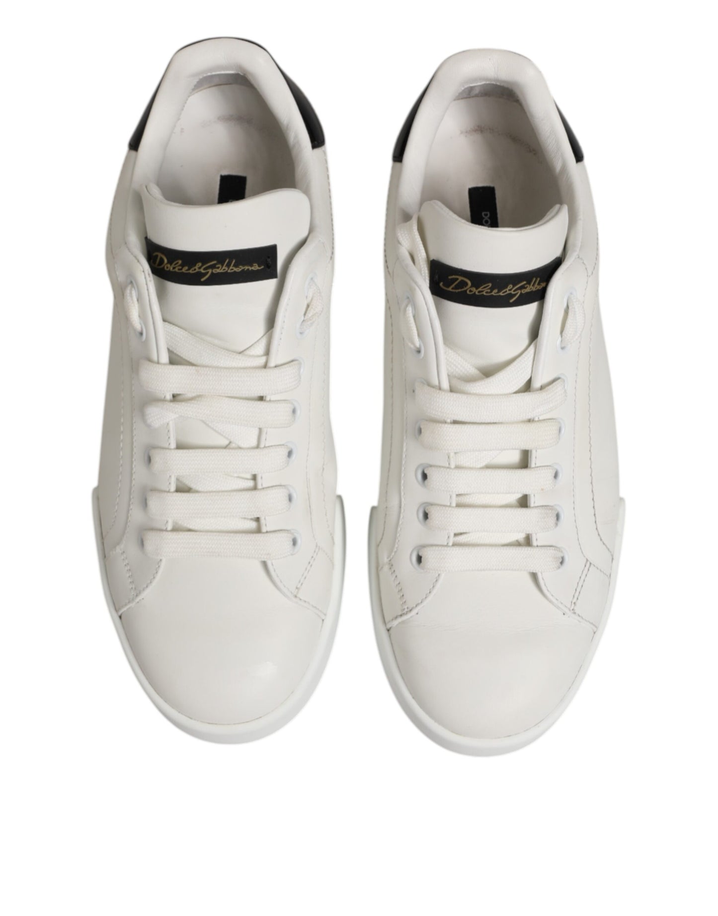 Dolce & Gabbana Weiß Schwarz Leder Low Top Männer Turnschuhe Schuhe