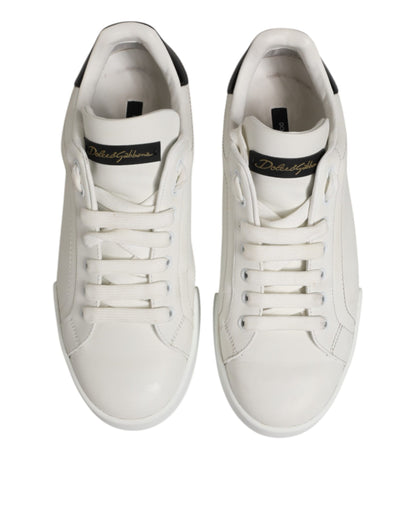 Dolce & Gabbana Weiß Schwarz Leder Low Top Männer Turnschuhe Schuhe