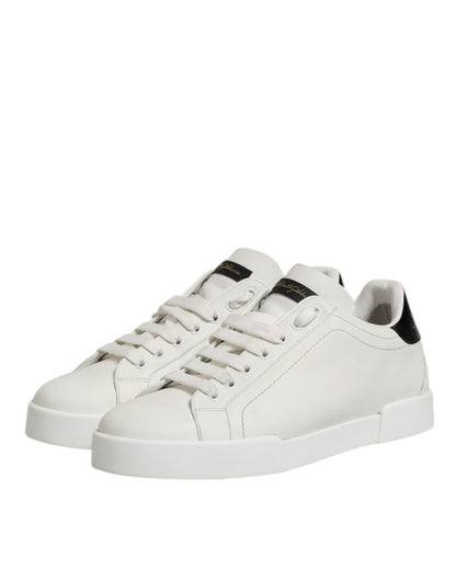 Dolce & Gabbana Weiß Schwarz Leder Low Top Männer Turnschuhe Schuhe