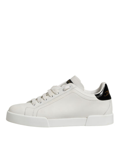 Dolce & Gabbana Weiß Schwarz Leder Low Top Männer Turnschuhe Schuhe