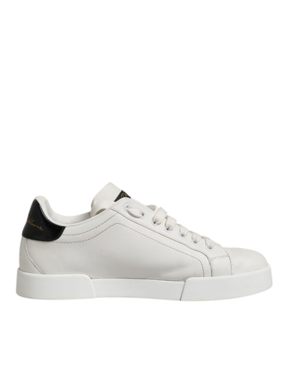 Dolce & Gabbana Weiß Schwarz Leder Low Top Männer Turnschuhe Schuhe