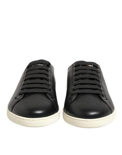 Dolce & Gabbana Schwarze Leder Schnürschuhe Low Top Sneakers Schuhe