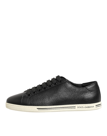 Dolce & Gabbana Schwarze Leder Schnürschuhe Low Top Sneakers Schuhe