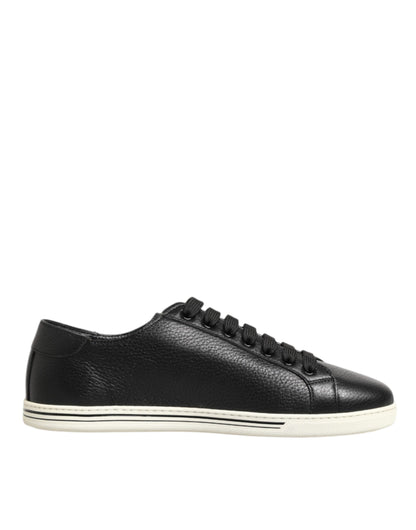 Dolce & Gabbana Schwarze Leder Schnürschuhe Low Top Sneakers Schuhe