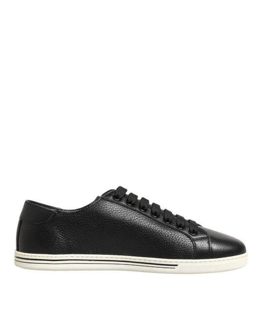Dolce & Gabbana Schwarze Leder Schnürschuhe Low Top Sneakers Schuhe