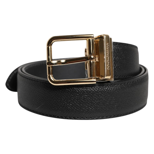 Dolce & Gabbana Gürtel aus schwarzem Kalbsleder mit goldener Metallschnalle