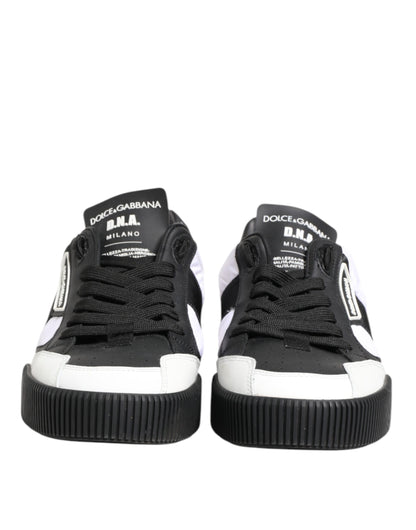 Dolce & Gabbana Schwarz Weiß Leder MIAMI Low Top Sneakers Schuhe