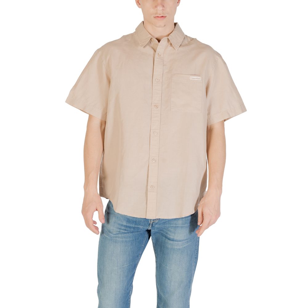 Calvin Klein Jeans Beige Leinen-Kurzarmhemd