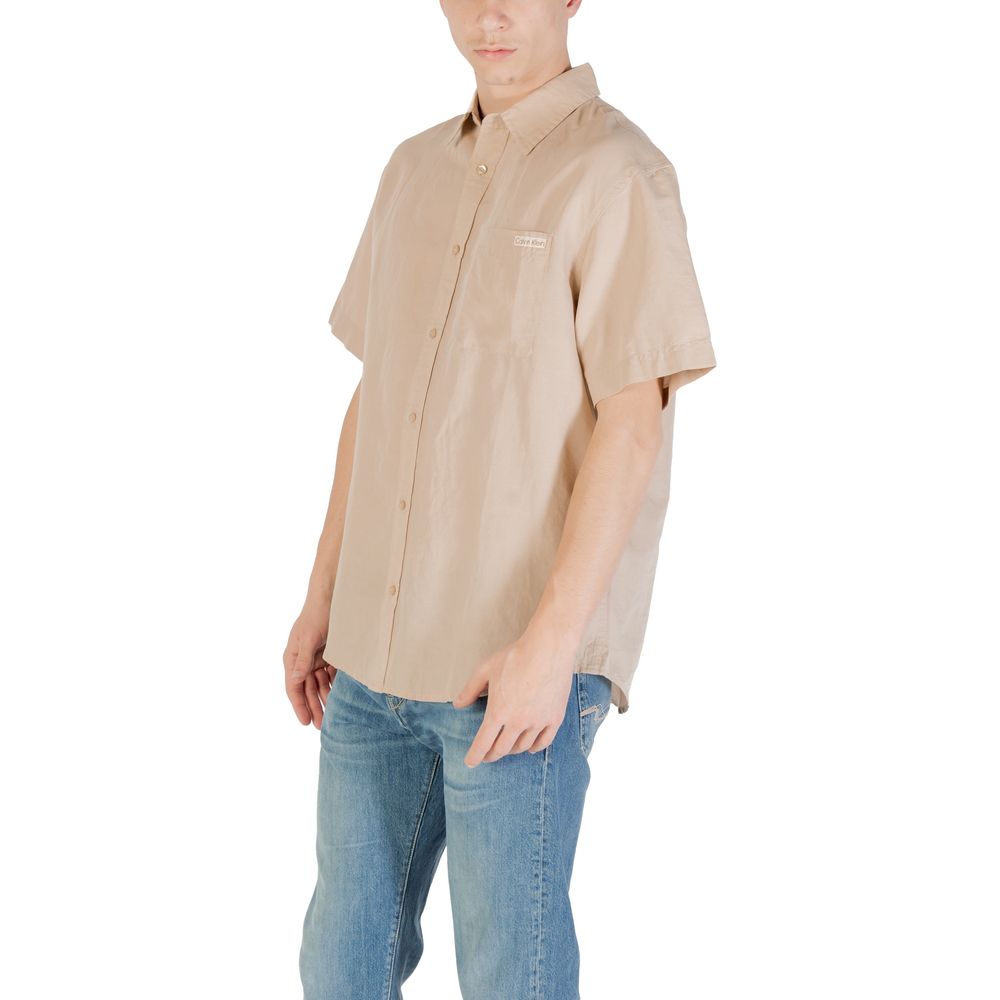 Calvin Klein Jeans Beige Leinen-Kurzarmhemd