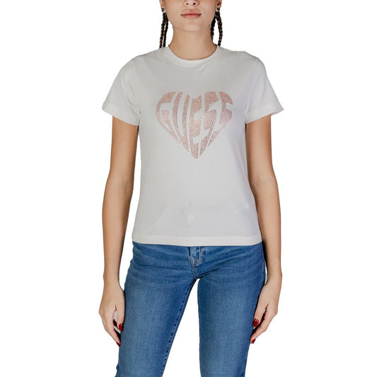 Guess Active T-Shirt aus cremefarbener Baumwolle