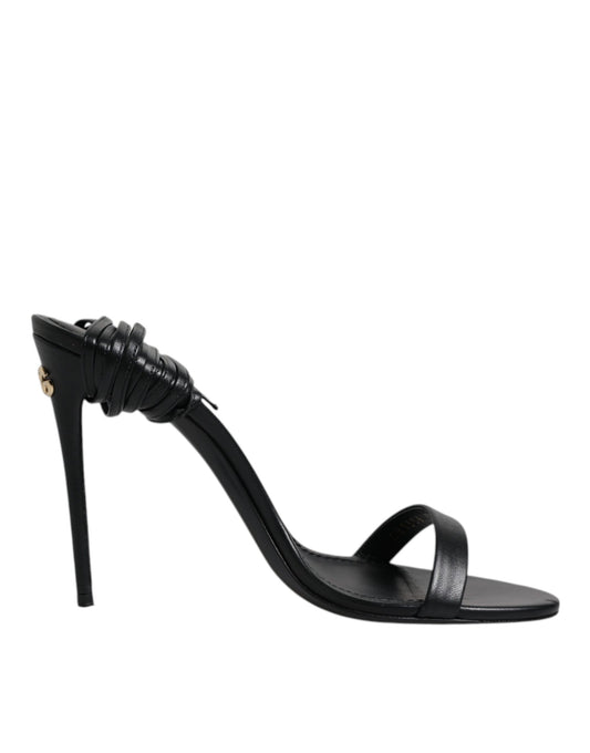Dolce & Gabbana Schwarz Leder Stiletto Heels Sandalen Schuhe