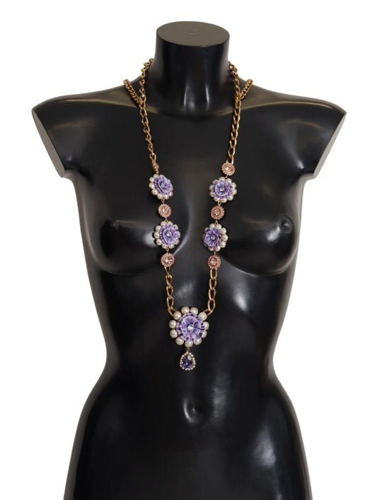 Dolce & Gabbana Goldton Floral Kristalle Lila verschönert