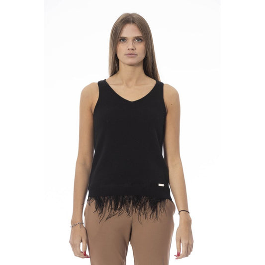 Baldinini Trend Schwarzes Wolle Damen Tank Top