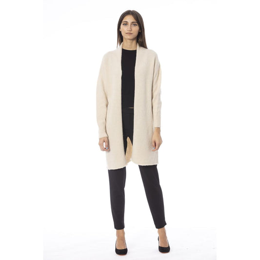 Alpha Studio Weiße Strickjacke aus Alpaka-Leder