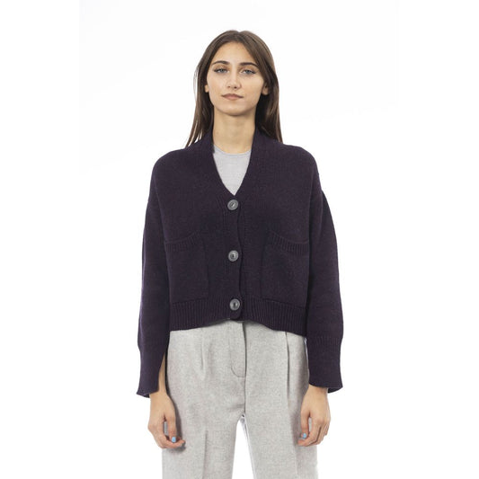 Alpha Studio Lila Strickjacke aus Merinowolle