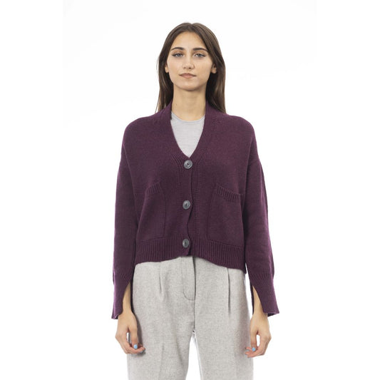 Alpha Studio Burgunderfarbene Strickjacke aus Merinowolle