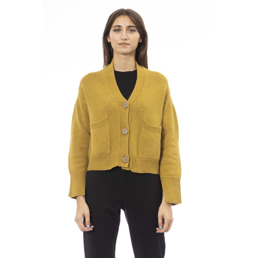 Alpha Studio Gelbe Strickjacke aus Merinowolle