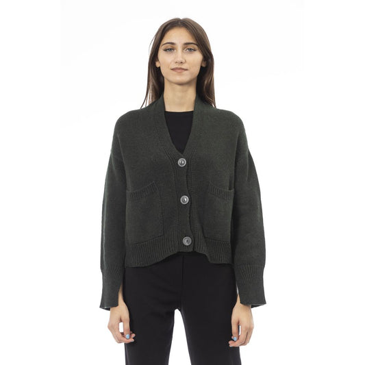 Alpha Studio Graue Strickjacke aus Merinowolle