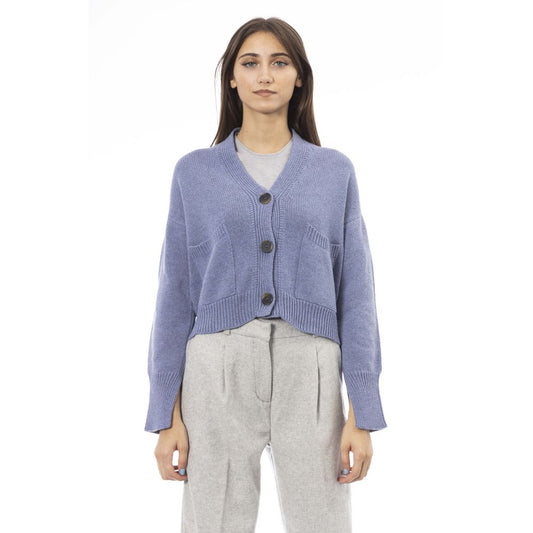 Alpha Studio Hellblaue Strickjacke aus Merinowolle