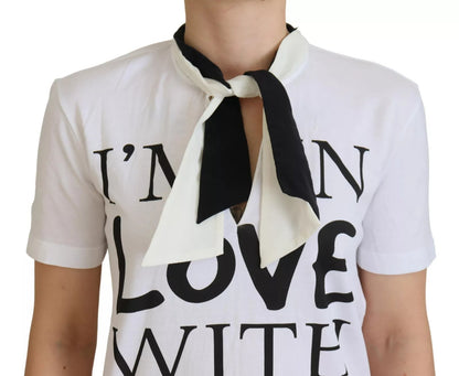 Dolce & Gabbana Weißes Baumwoll-Top mit LOVE-Aufdruck Bluse T-Shirt