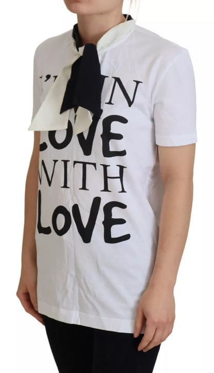 Dolce & Gabbana Weißes Baumwoll-Top mit LOVE-Aufdruck Bluse T-Shirt