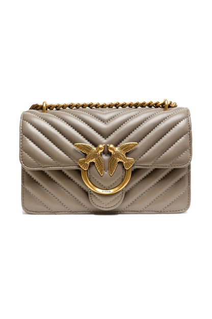 PINKO Graue Leder Love One Mini Umhängetasche