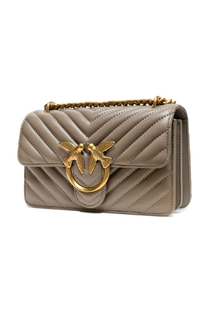 PINKO Graue Leder Love One Mini Umhängetasche
