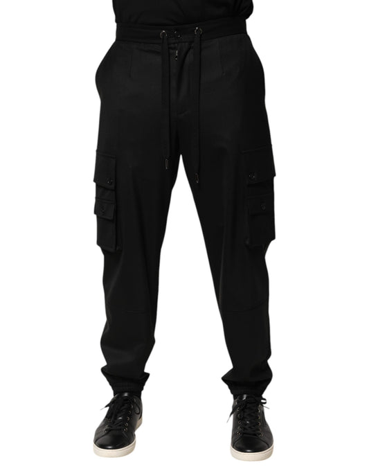 Dolce & Gabbana Solide Schwarze Cargo Jogger Männer Jogginghosen Hosen