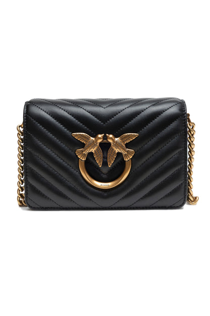 PINKO Schwarze Leder Love Click Mini Umhängetasche