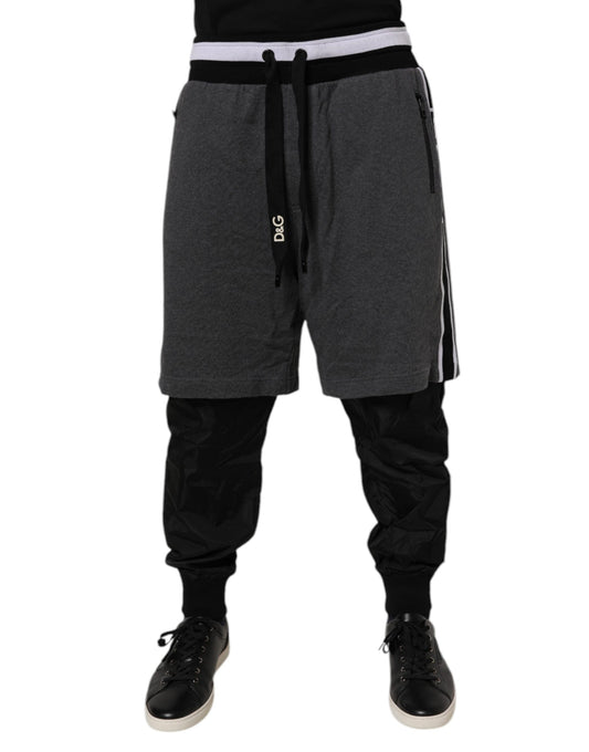 Dolce & Gabbana Schwarze graue Baumwoll-Layered Sweatpants Hosen