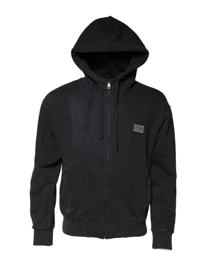 Dolce & Gabbana Schwarzes Logo Sweatshirt mit Kapuze für Männer Pullover mit Reißverschluss