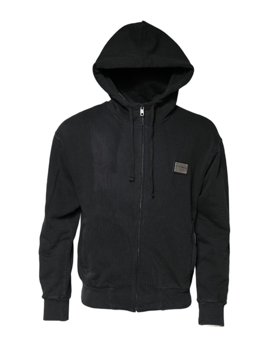 Dolce & Gabbana Schwarzes Logo Sweatshirt mit Kapuze für Männer Pullover mit Reißverschluss