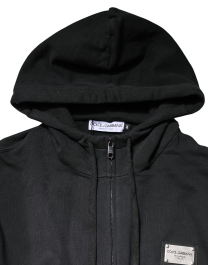Dolce & Gabbana Schwarzes Logo-Sweatshirt mit Kapuze und Reißverschluss
