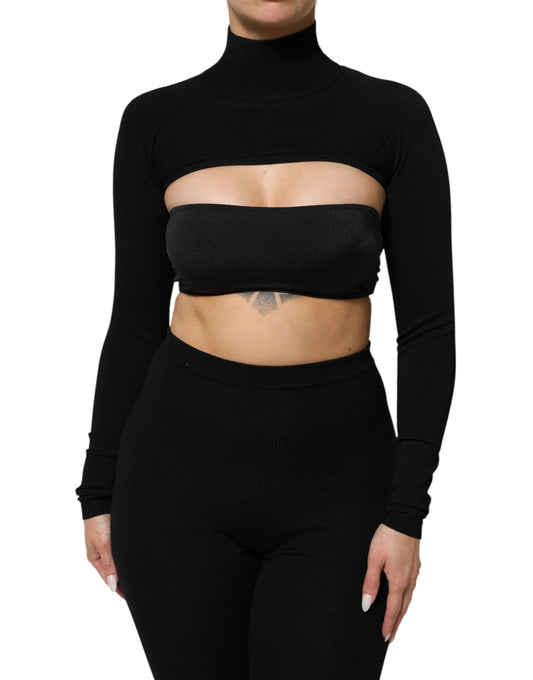 Dolce & Gabbana Schwarzes Viskose-Rollkragen-Pullover-Top