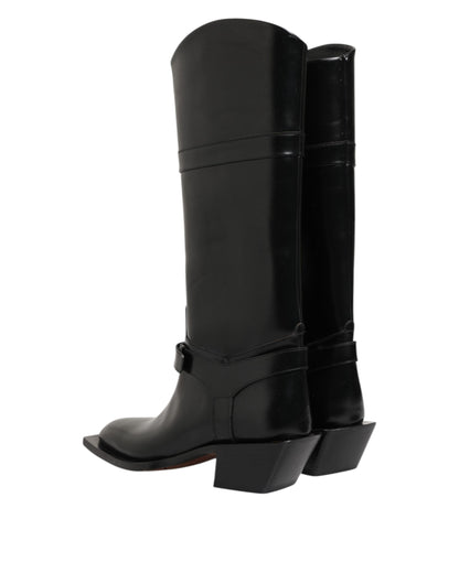 Dolce & Gabbana Schwarzes Logo Plaque Over The Calf Stiefel Schuhe
