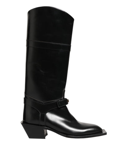 Dolce & Gabbana Schwarzes Logo Plaque Over The Calf Stiefel Schuhe