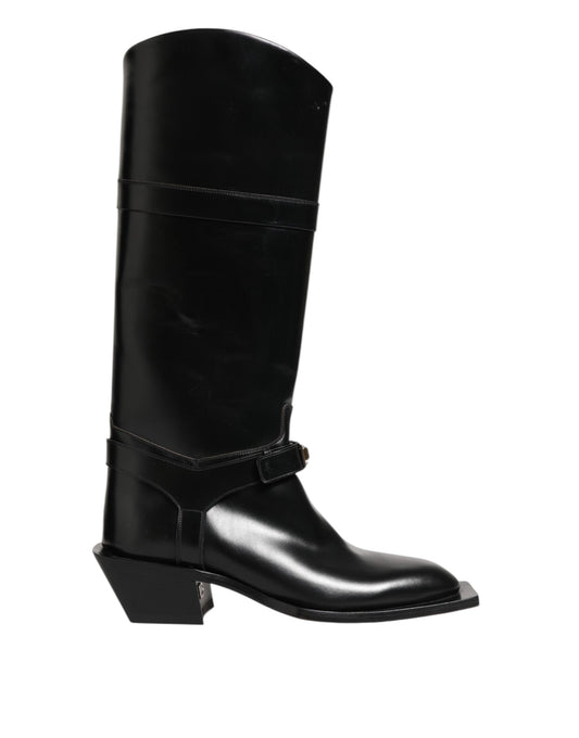 Dolce & Gabbana Schwarzes Logo Plaque Over The Calf Stiefel Schuhe