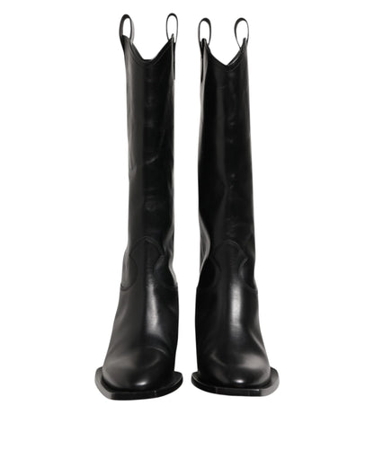 Dolce & Gabbana Schwarz Leder Over The Calf Biker Stiefel Schuhe