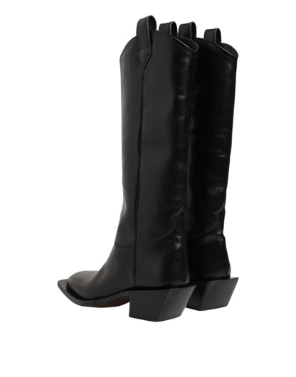 Dolce & Gabbana Schwarz Leder Over The Calf Biker Stiefel Schuhe