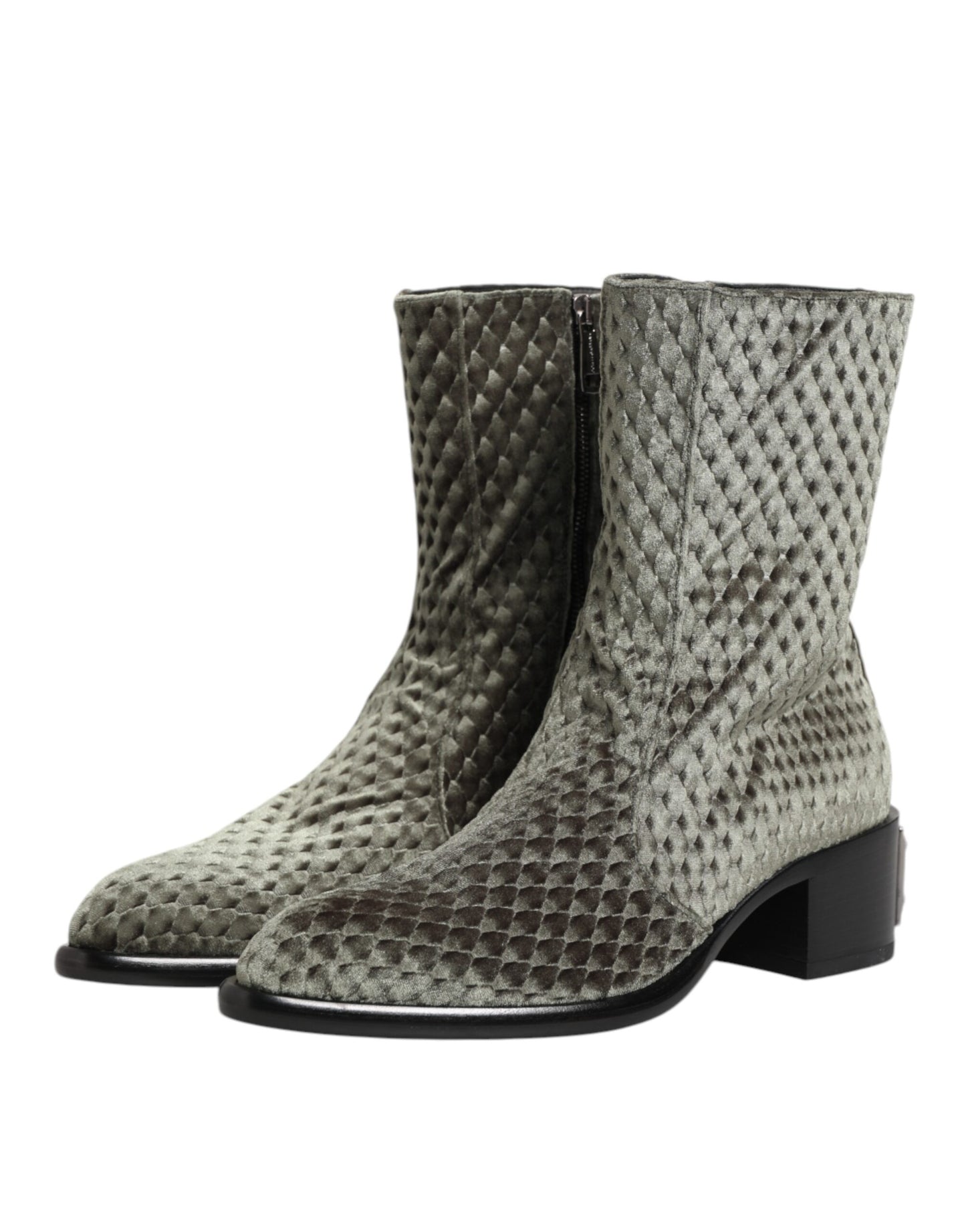 Dolce & Gabbana Graue Baumwolle Samt Mid Calf Kurze Stiefel Schuhe