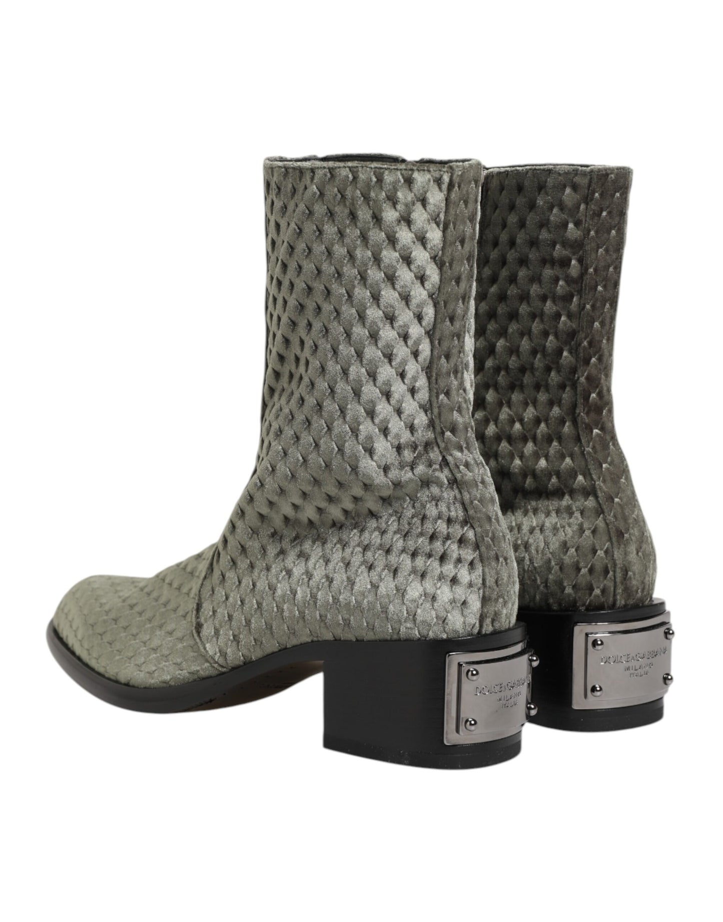 Dolce & Gabbana Graue Baumwolle Samt Mid Calf Kurze Stiefel Schuhe