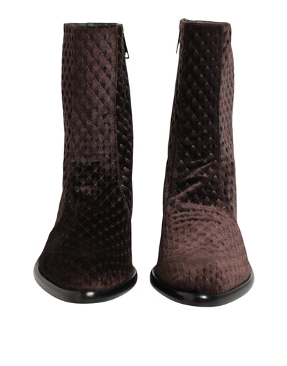 Dolce & Gabbana Braun Baumwolle Samt Mid Calf Kurze Stiefel Schuhe