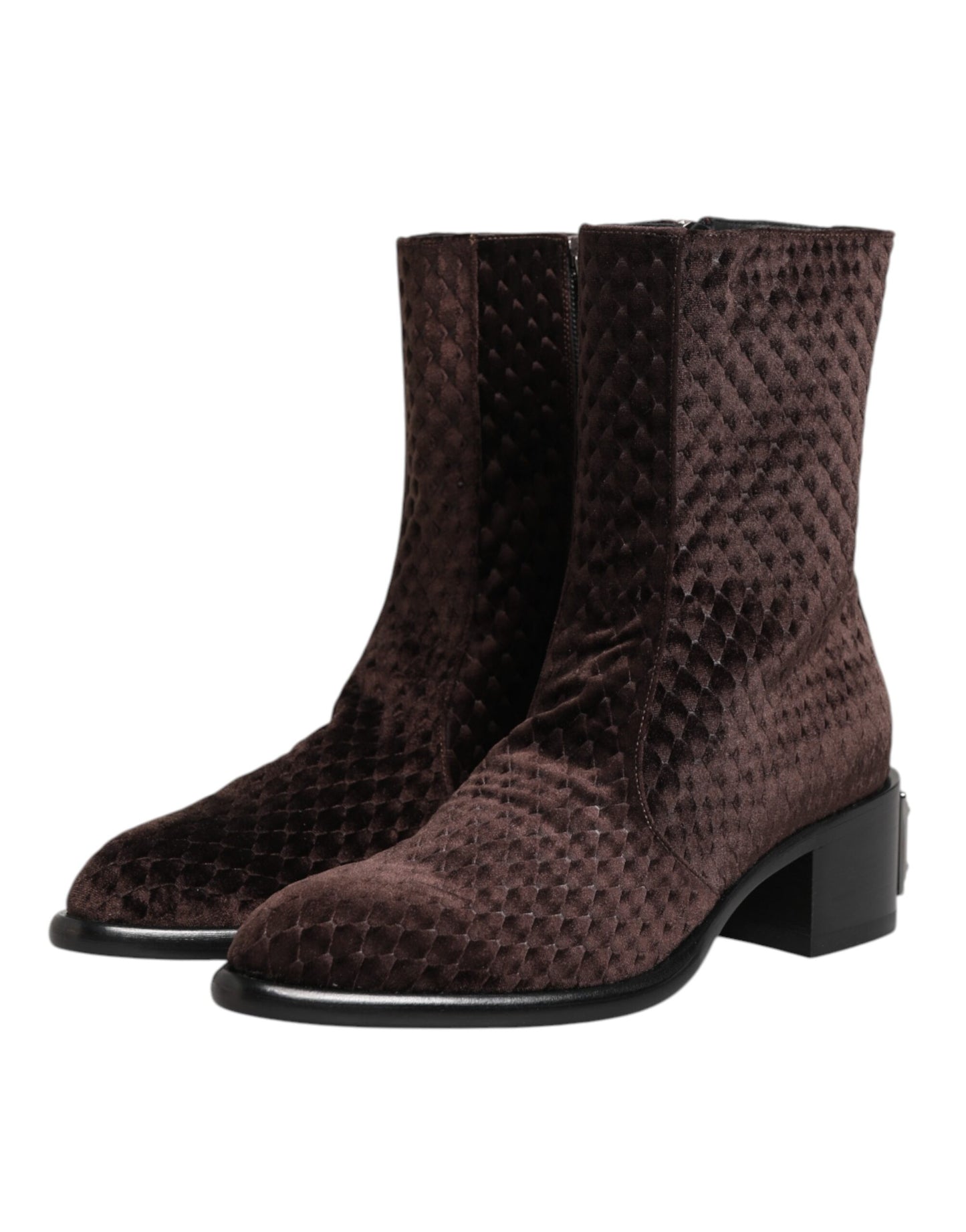 Dolce & Gabbana Braun Baumwolle Samt Mid Calf Kurze Stiefel Schuhe