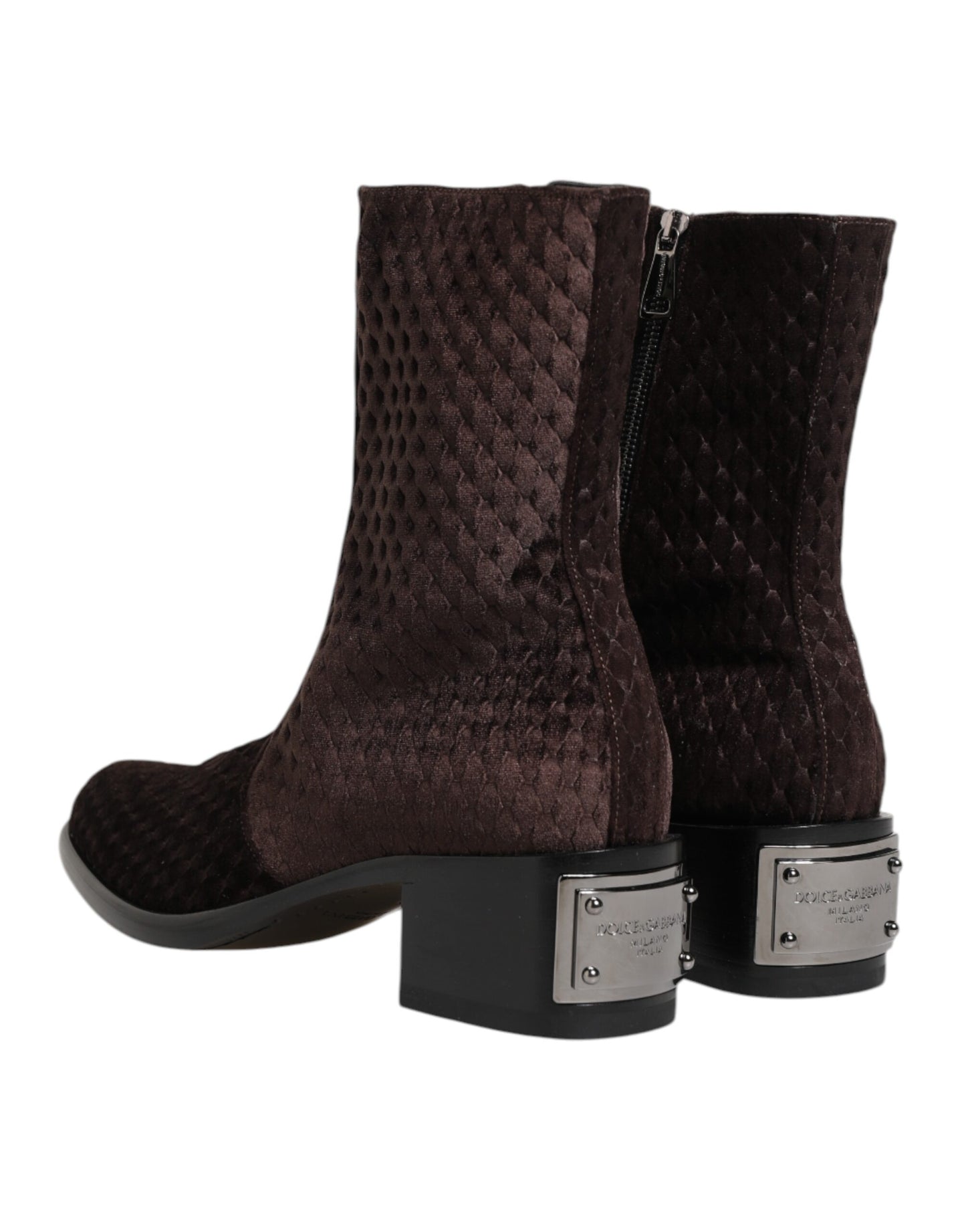Dolce & Gabbana Braun Baumwolle Samt Mid Calf Kurze Stiefel Schuhe